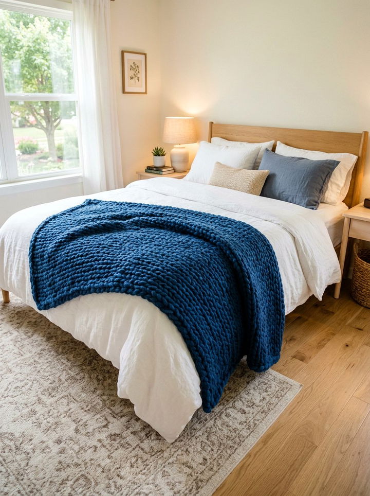 Textured Blue Throw Blankets - 30 indigo bedroom ideas