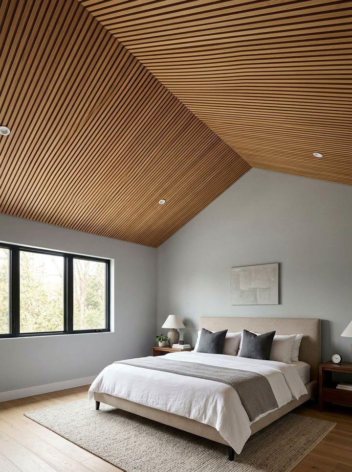 Textured Ceiling Treatment - 30 sloped ceiling bedroom ideas