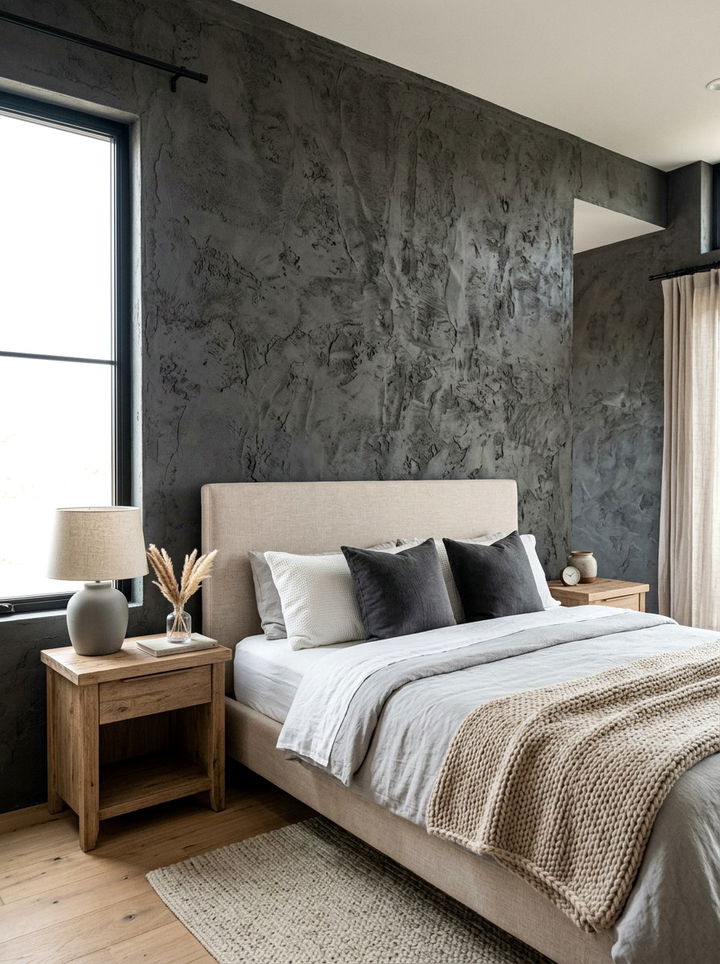 Textured Charcoal Plaster Wall - 30 charcoal accent wall bedroom