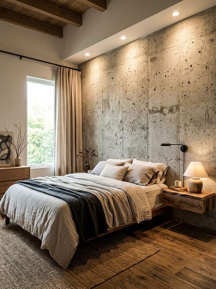 Textured Concrete Accent Wall - 30 concrete bedroom ideas