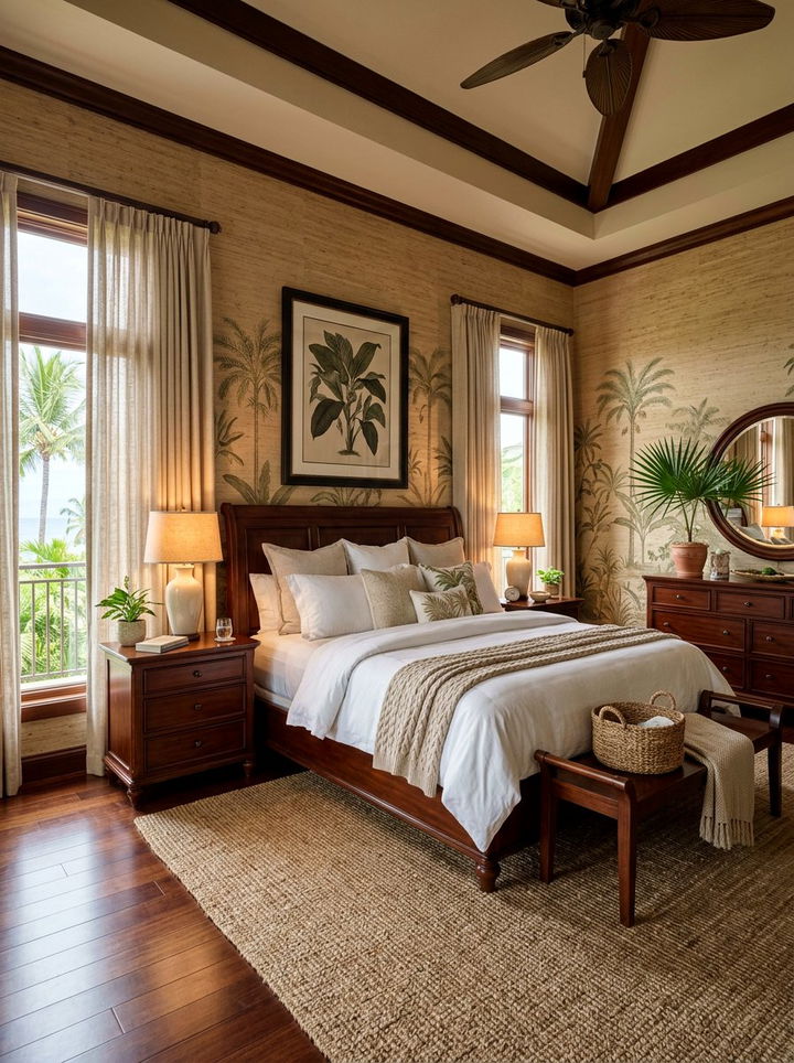 Textured Grasscloth Tropical Wallpaper - 30 bedroom tropical wallpapers