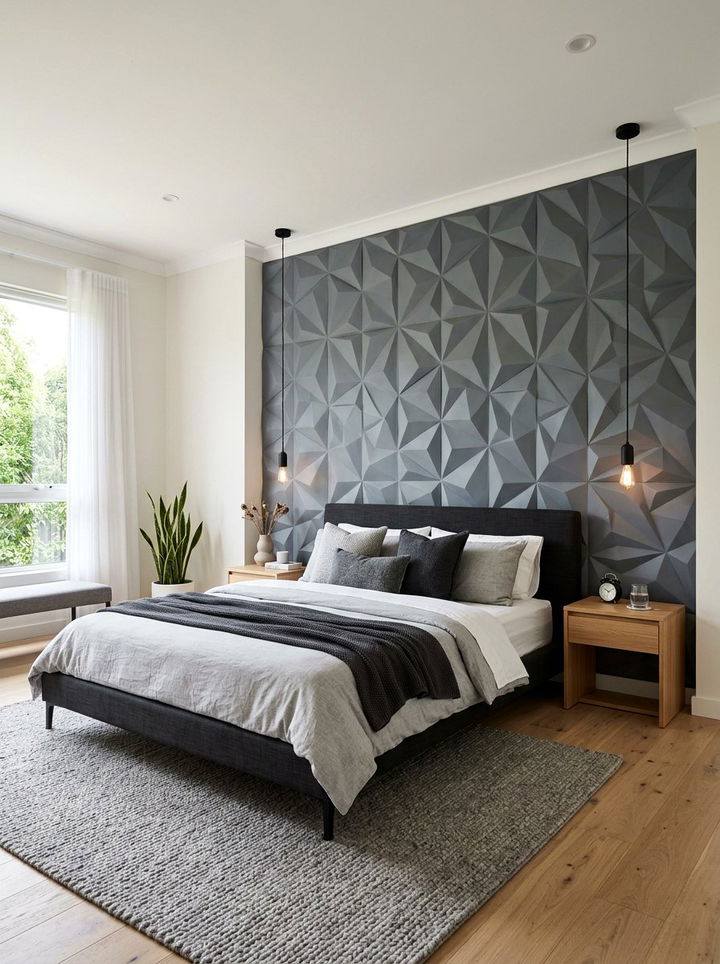 Textured Grey Accent Wall - 30 grey bedroom design ideas