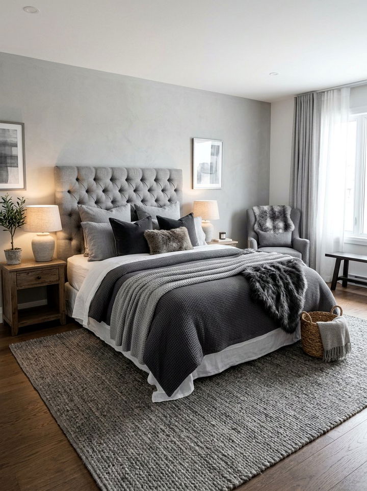 Textured Grey Layered Bedroom - 30 bohemian grey bedroom ideas