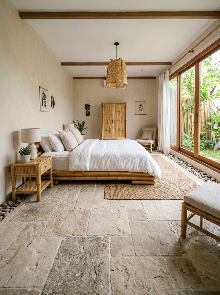 Textured Limestone Floor - 30 bedroom tile designs