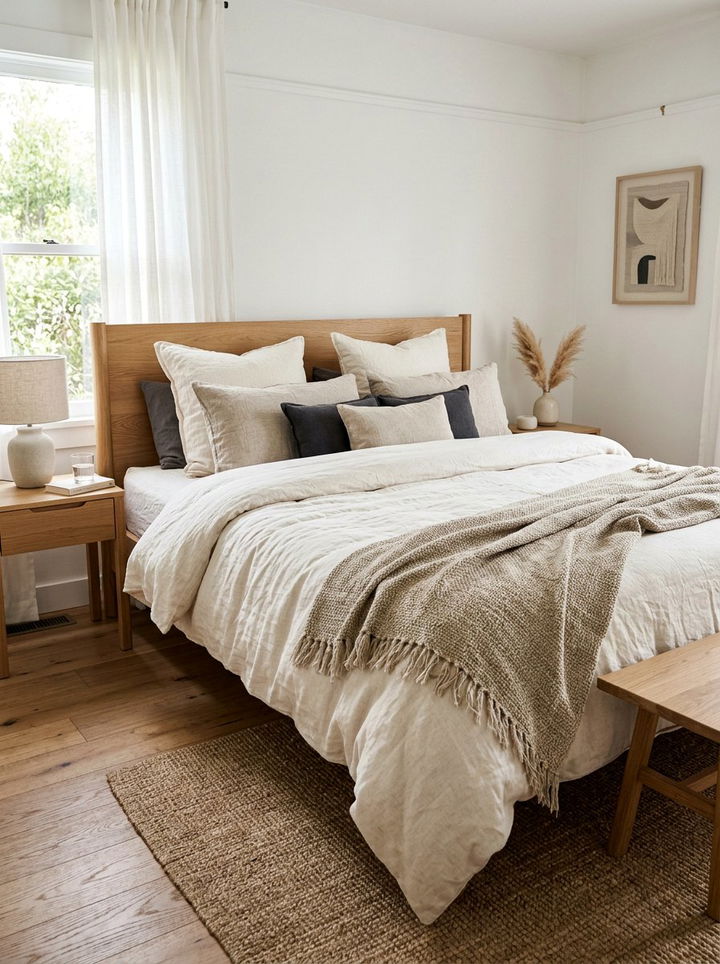 Textured Linen Bedding - 30 warm minimalist bedroom ideas