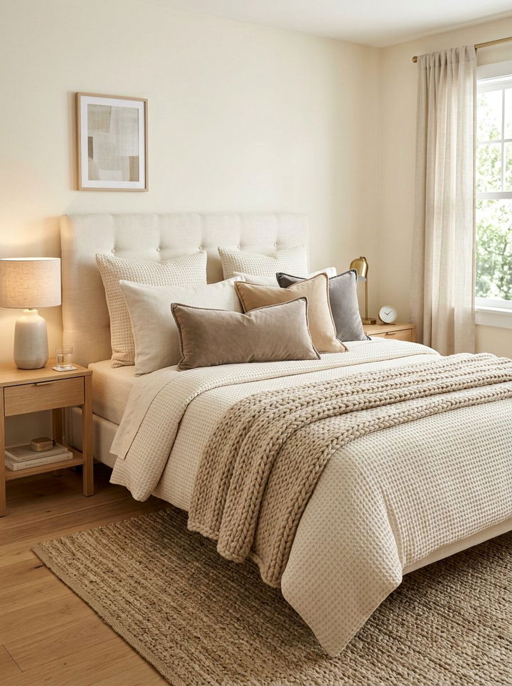 Textured Neutral Bedding Set - 30 warm neutral bedroom ideas
