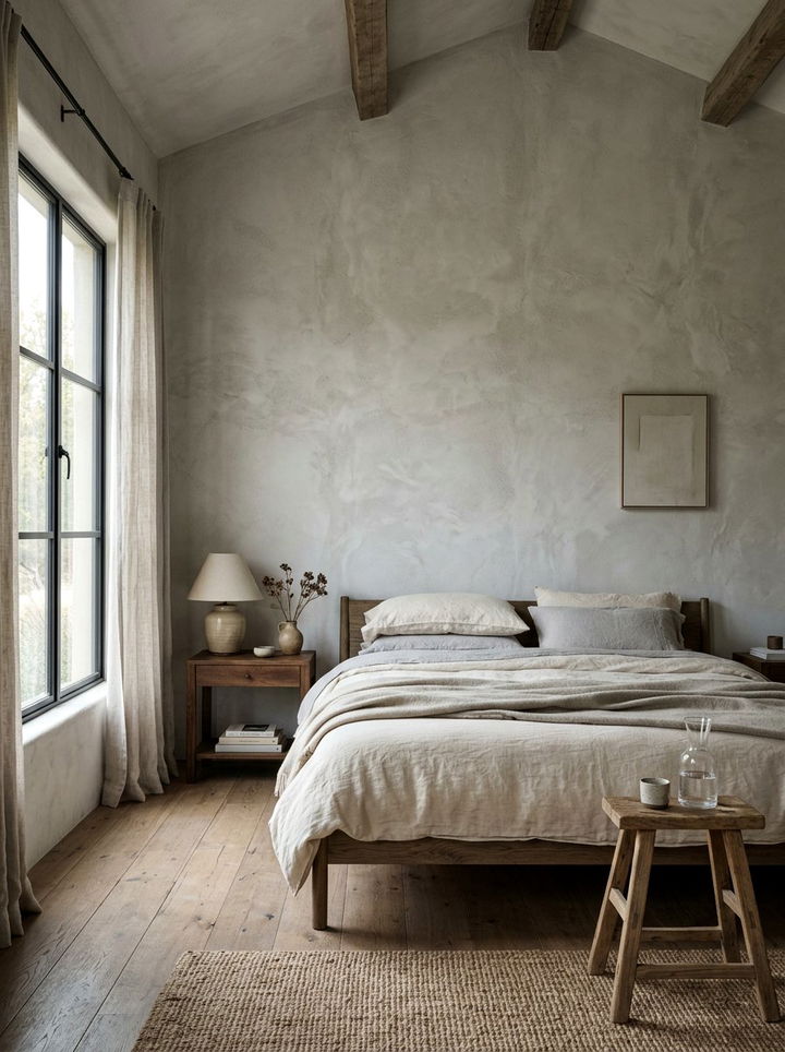 Textured Plaster Walls - 30 soft minimalist bedroom ideas