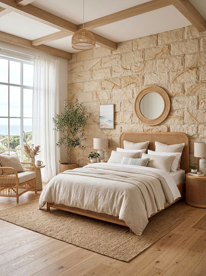 Textured Sandstone Brick Wall - 30 bedroom brick wall ideas