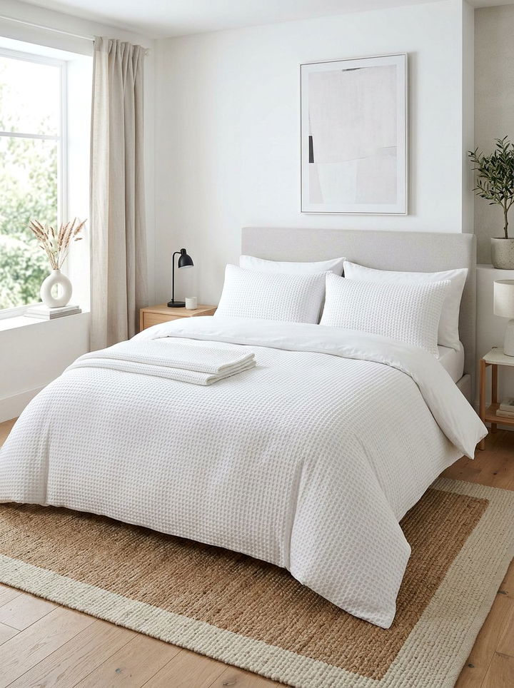 Textured Waffle Bedding - 30 bedroom layered bedding ideas