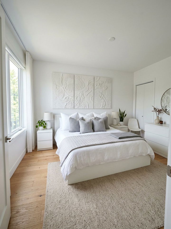 Textured White Wall Art - 30 warm white bedroom ideas