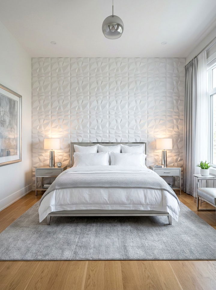 Textured White Wall Silver Bedroom - 30 silver and white bedroom ideas