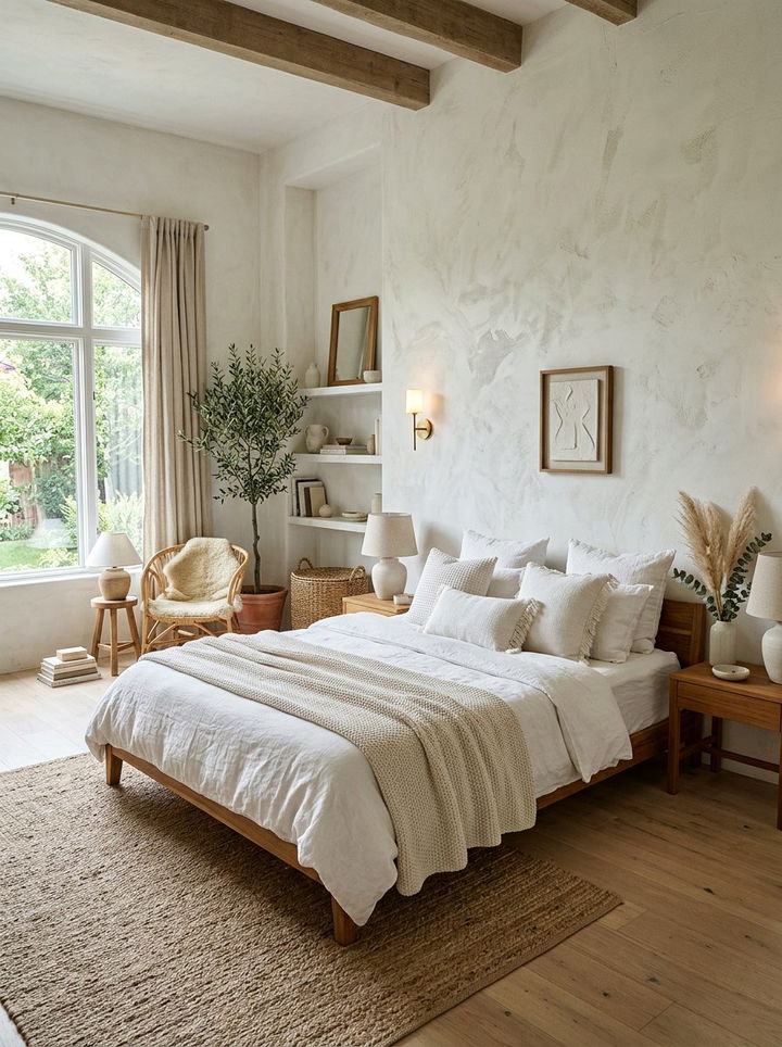 Textured White Walls - 30 bohemian white bedroom ideas