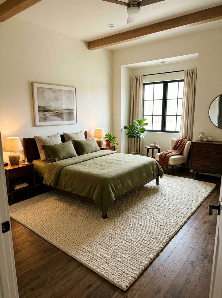 Textured cream rug - 30 olive and cream bedroom ideas