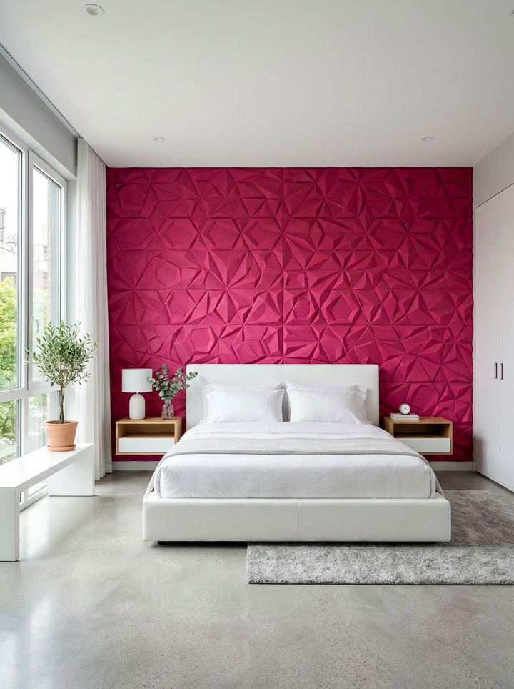 Textured fuchsia wall - 30 fuchsia bedroom ideas