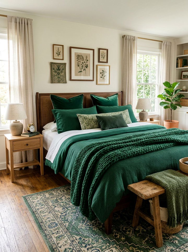 Textured green bedding - 30 emerald green bedroom ideas