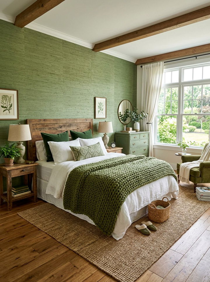 Textured green farmhouse bedroom - 30 farmhouse green bedroom ideas