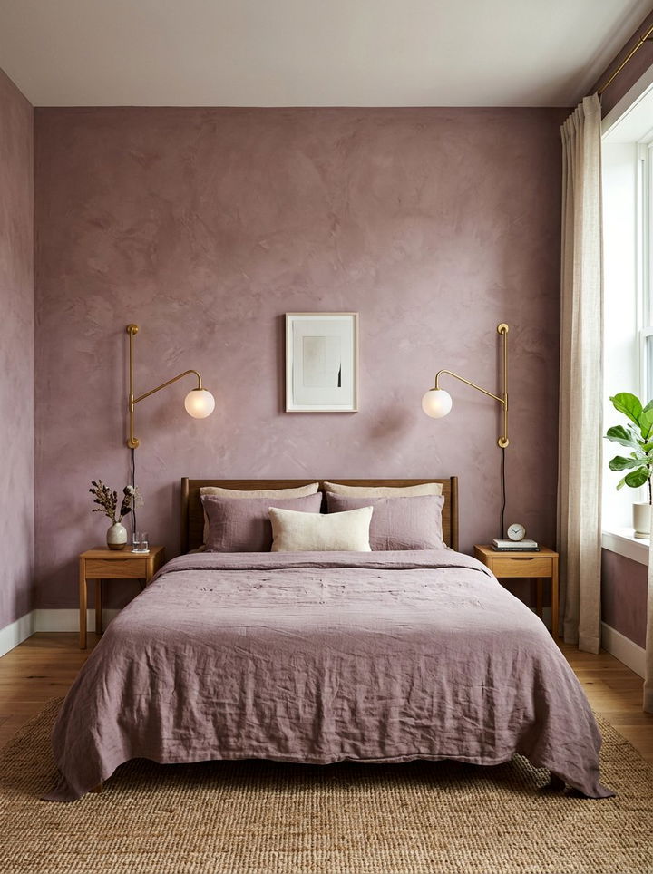 Textured mauve walls gold sconces - 30 mauve and gold bedroom ideas