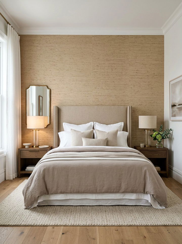 Textured wallpaper wall - 30 calming bedroom ideas