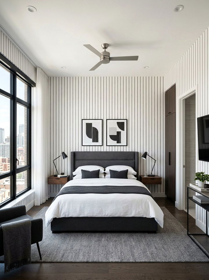 Thin charcoal pinstripe - 30 bedroom striped wallpapers