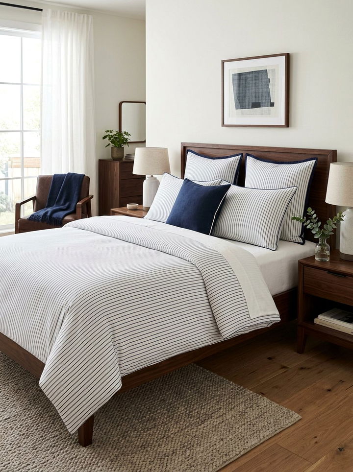 Thin pinstripe bedding - 30 bedroom striped bedding ideas