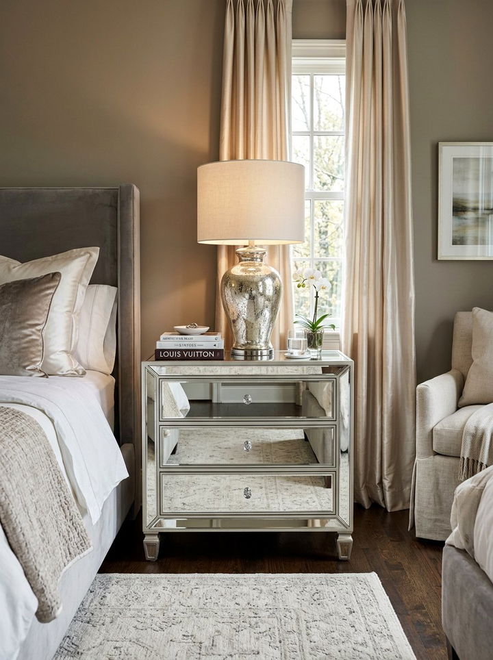 Three Drawer Mirrored Nightstand - 30 bedroom mirrored nightstands