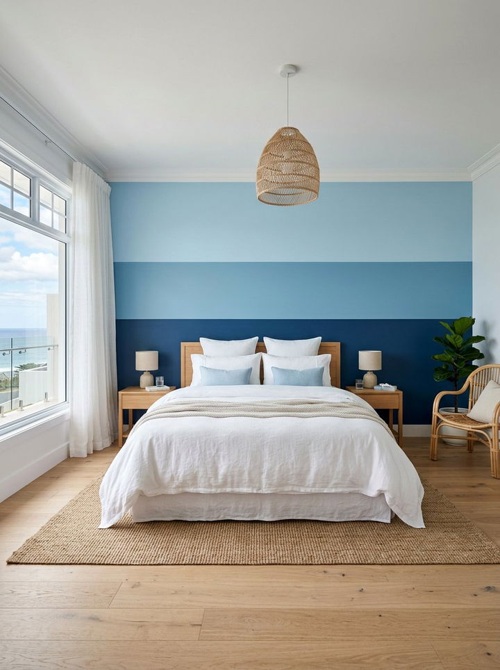 Three tone color blocked wall - 30 bedroom color blocking ideas