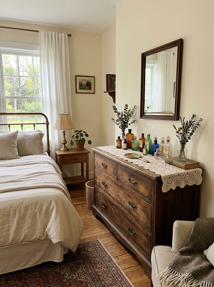 Thrifted antique dresser - 30 cottage core bedroom ideas