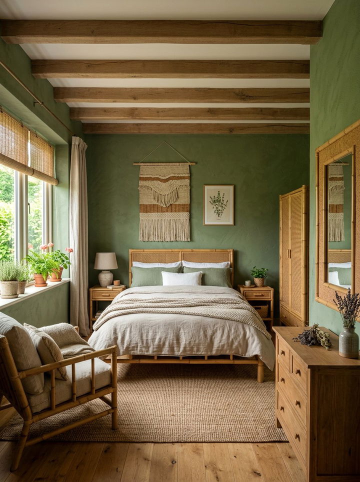 Thyme green organic rustic bedroom - 30 rustic green bedroom ideas