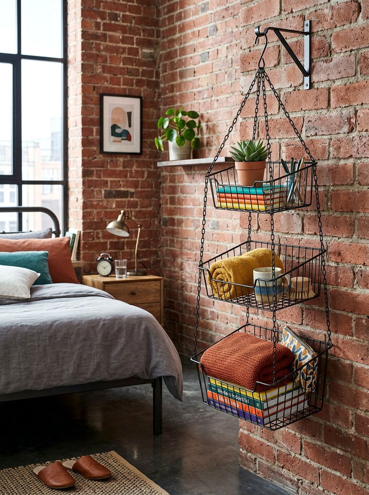 Tiered Hanging Wire Basket - 30 bedroom hanging storage ideas