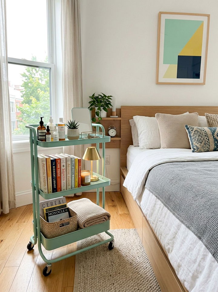 Tiered Rolling Cart - 30 bedroom creative storage ideas