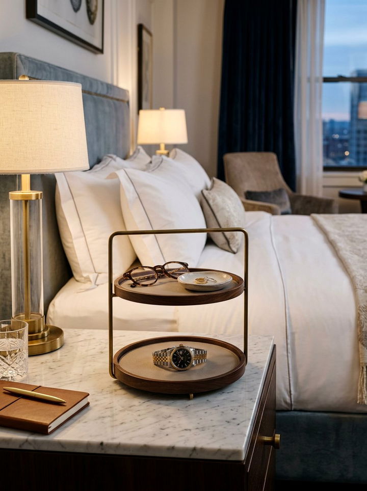 Tiered Table Tray - 30 bedroom organization ideas