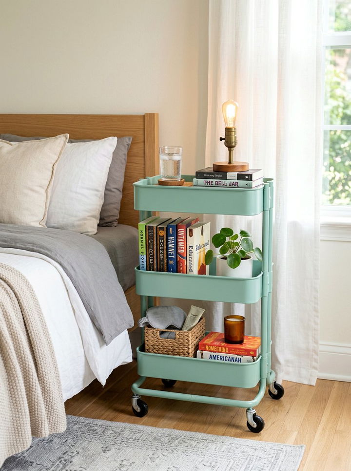 Tiered rolling cart - 30 renter bedroom ideas