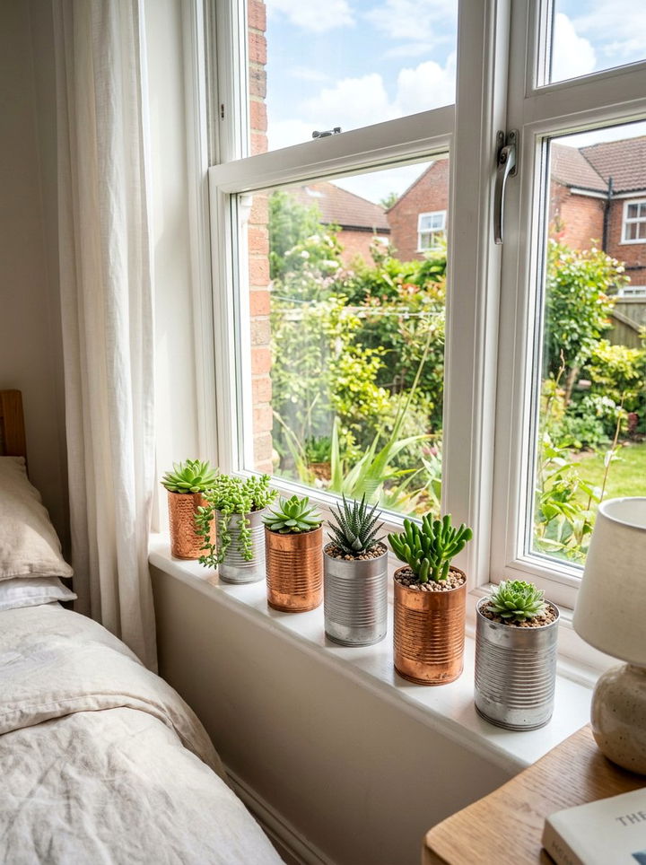 Tin can planter - 30 upcycled bedroom ideas