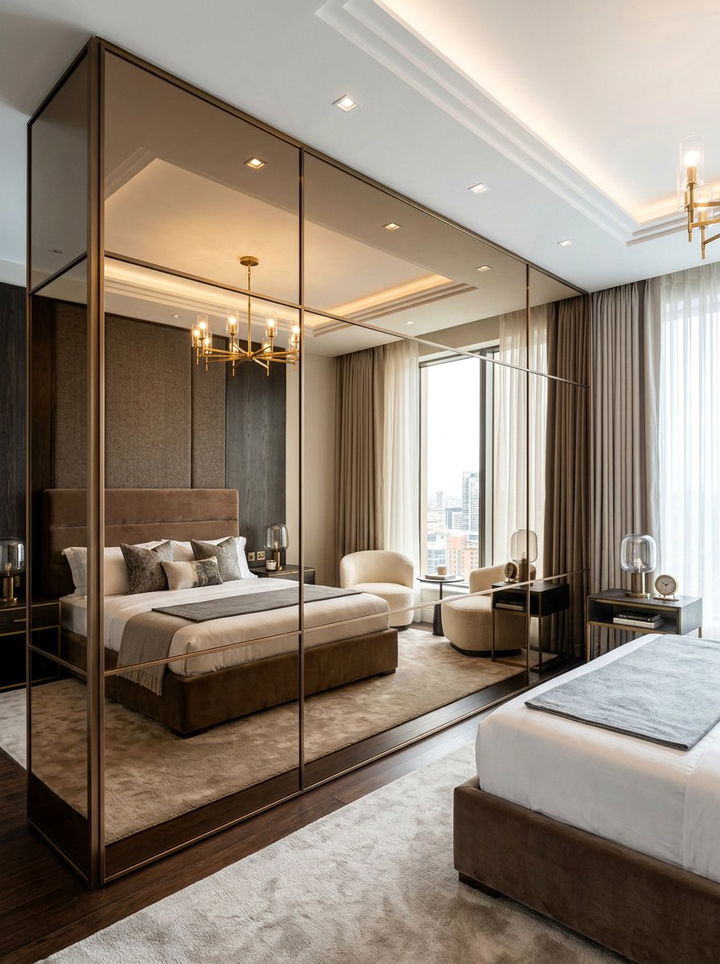 Tinted Mirror Wall - 30 bedroom partition ideas