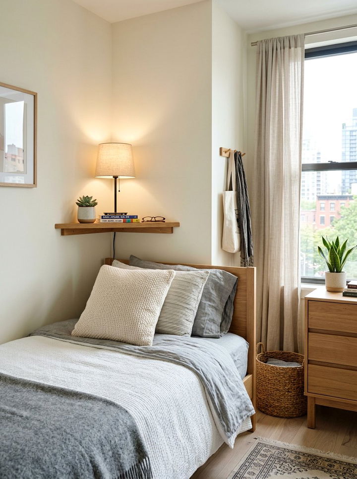 Tiny Corner Shelf - 30 bedroom narrow nightstands