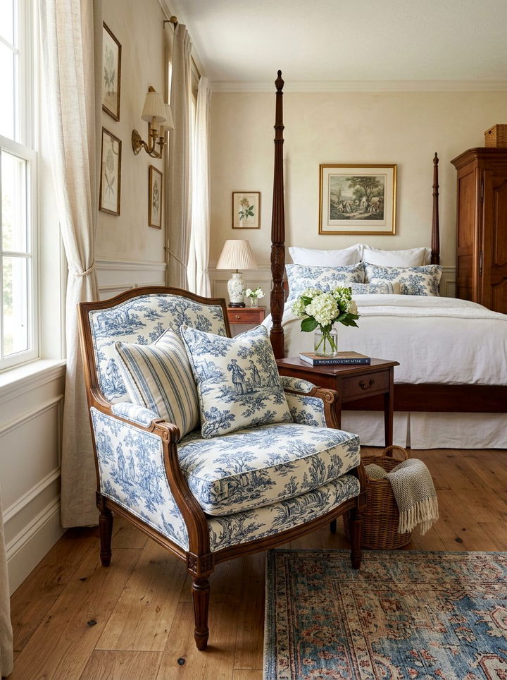 Toile De Jouy Fabric - 30 Parisian bedroom ideas