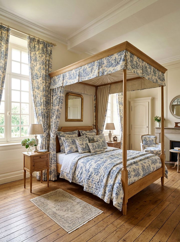 Toile de Jouy French bedroom - 30 French shabby chic bedroom ideas