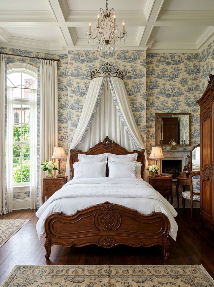 Toile de jouy bedroom wallpaper - 30 bedroom wallpaper ideas