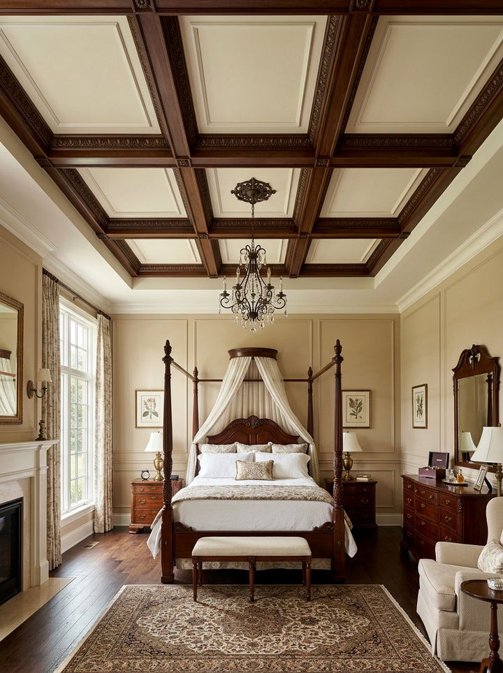 Traditional Square Coffered Ceiling Bedroom - 30 bedroom coffered ceiling designs