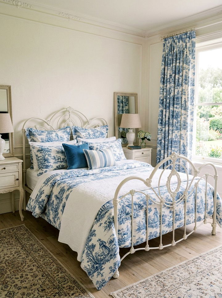 Traditional Toile Print - 30 vintage bedroom ideas
