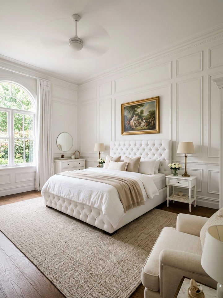 Traditional White Wall Molding - 30 warm white bedroom ideas