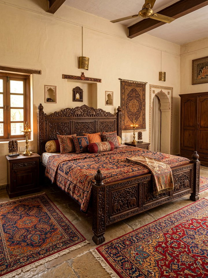 Traditional Wood Carved Bed - 30 Indian bedroom ideas