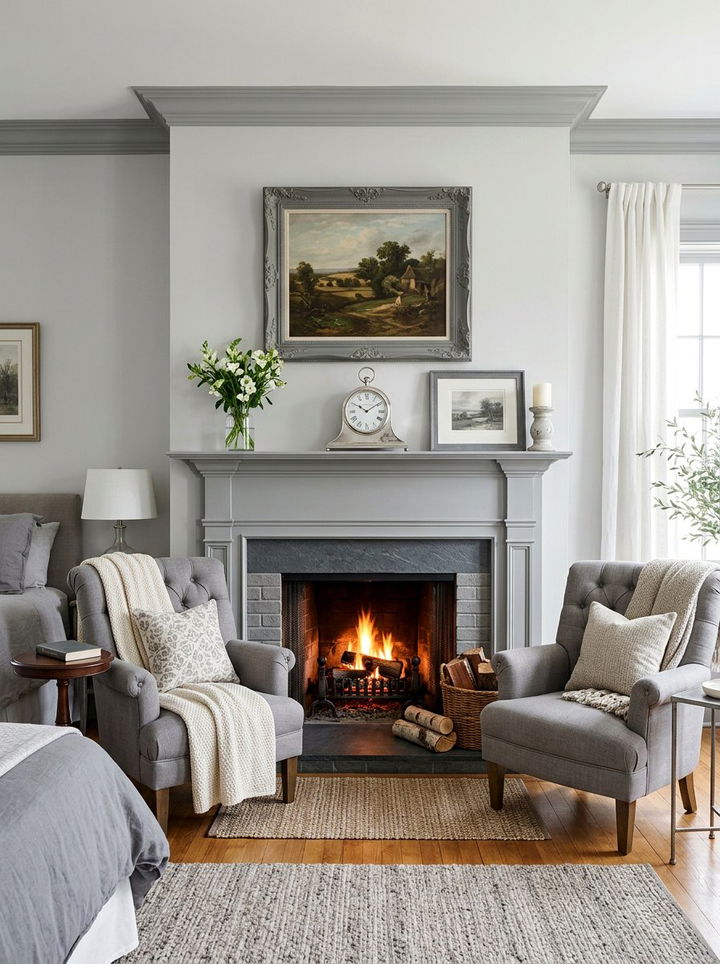 Traditional gray bedroom fireplace - 30 traditional gray bedroom ideas