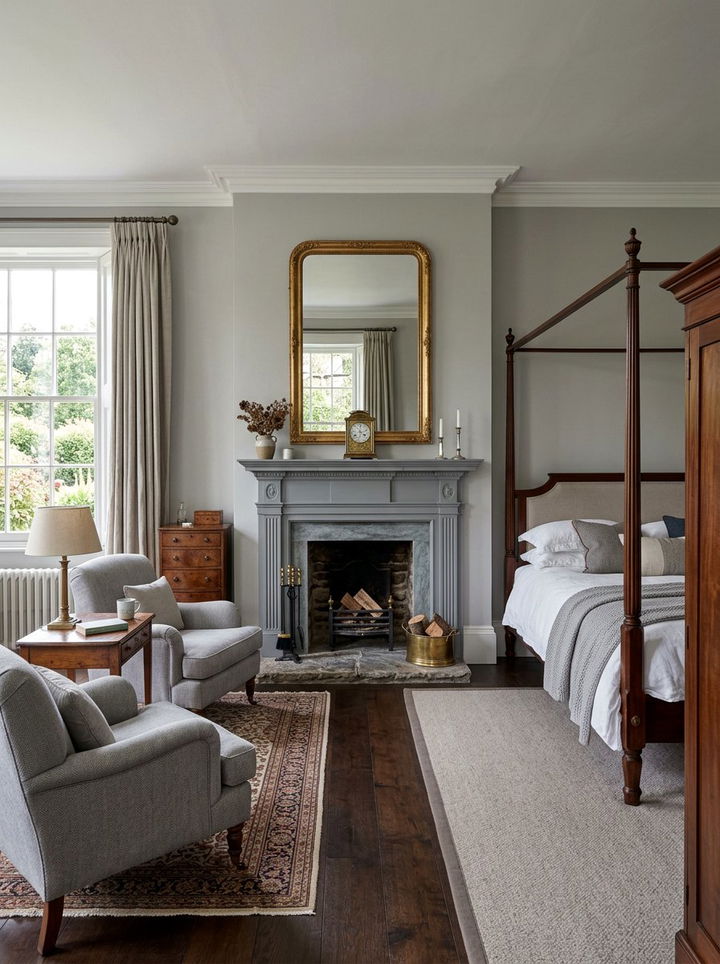 Traditional grey fireplace mantel - 30 traditional grey bedroom ideas
