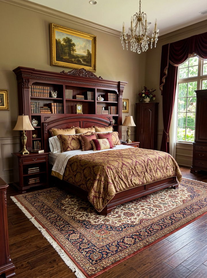 Traditional mahogany bookcase headboard - 30 bedroom bookcase headboards