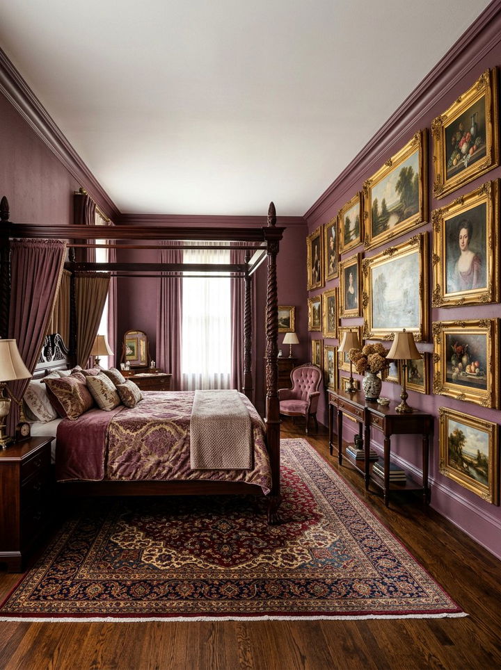 Traditional mauve bedroom gold frames - 30 mauve and gold bedroom ideas