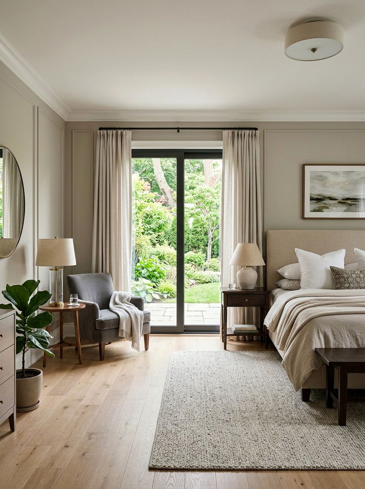 Transitional Bedroom Patio Entry - 30 bedroom with patio doors