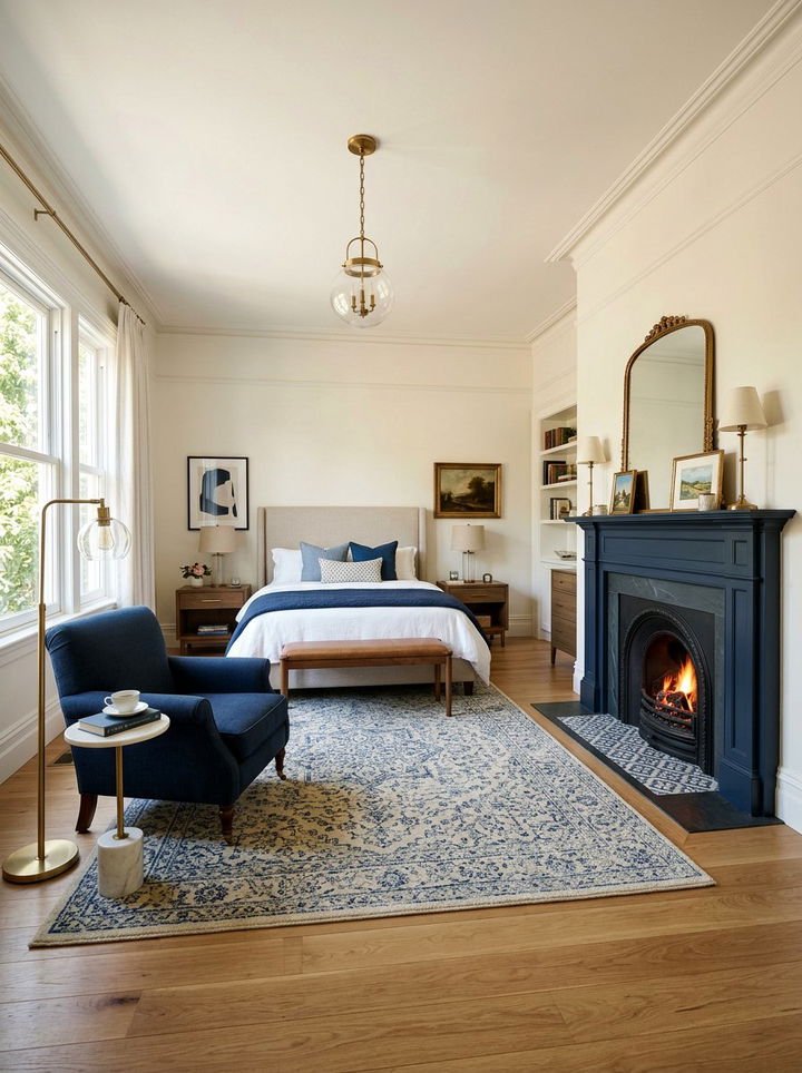 Transitional Bedroom With Classic Fireplace - 30 bedroom with fireplace ideas