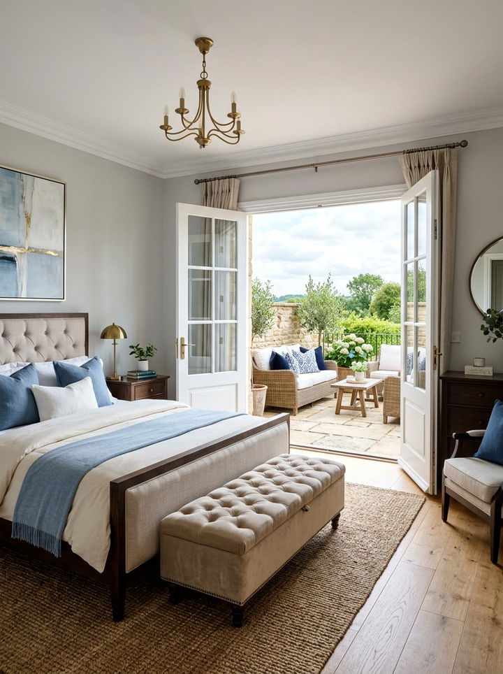 Transitional Bedroom With French Doors To Terrace - 30 bedroom with terrace ideas
