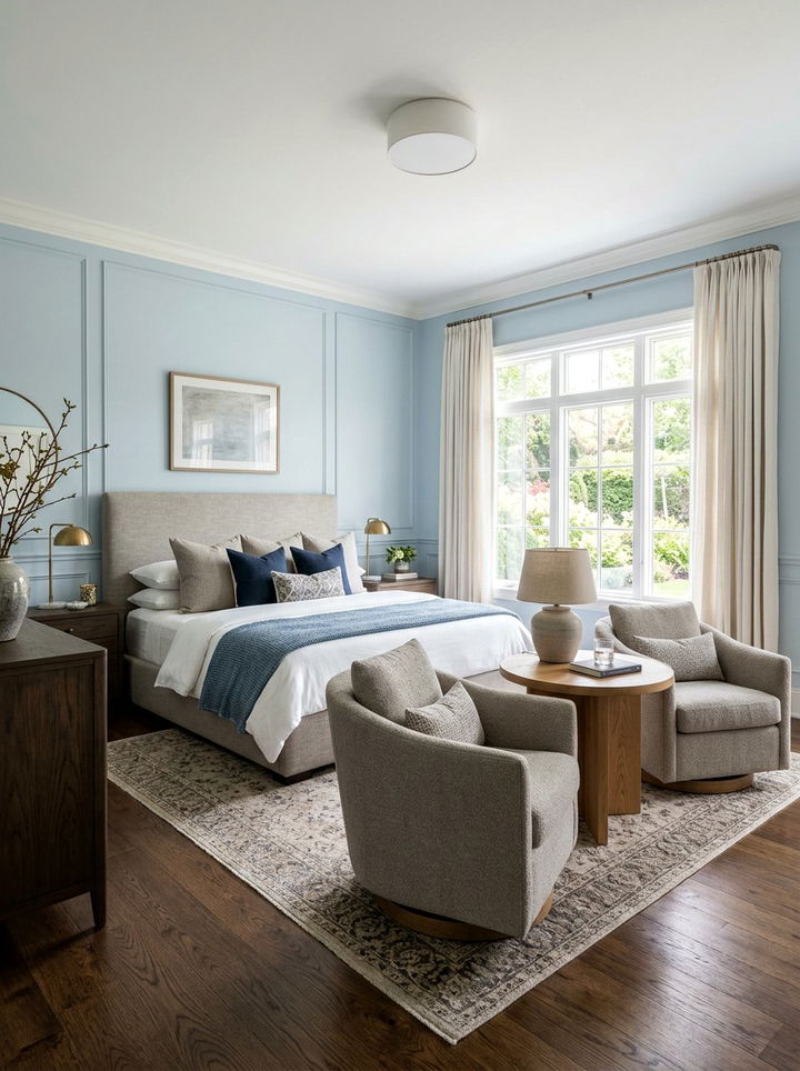 Transitional Bedroom With Swivel Chairs - 30 bedroom with lounge ideas